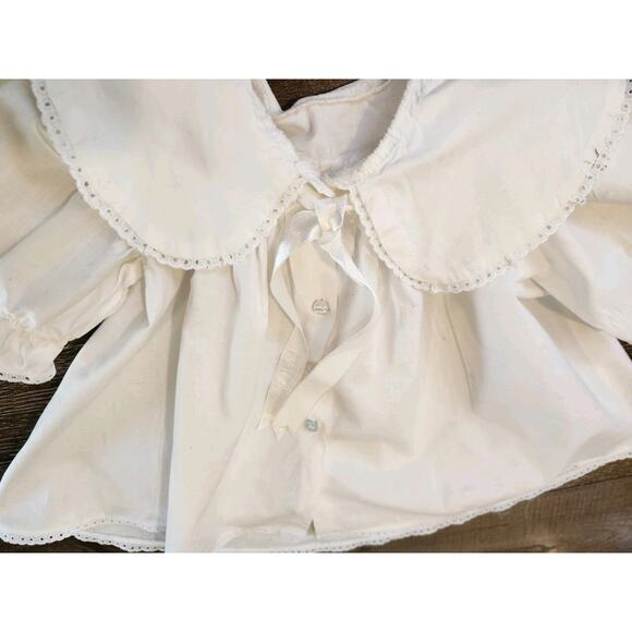 Vtg Baby Christening Dress & Bonnet Baptism Lace Trim Puritan Collar Handmade - Picture 10 of 13